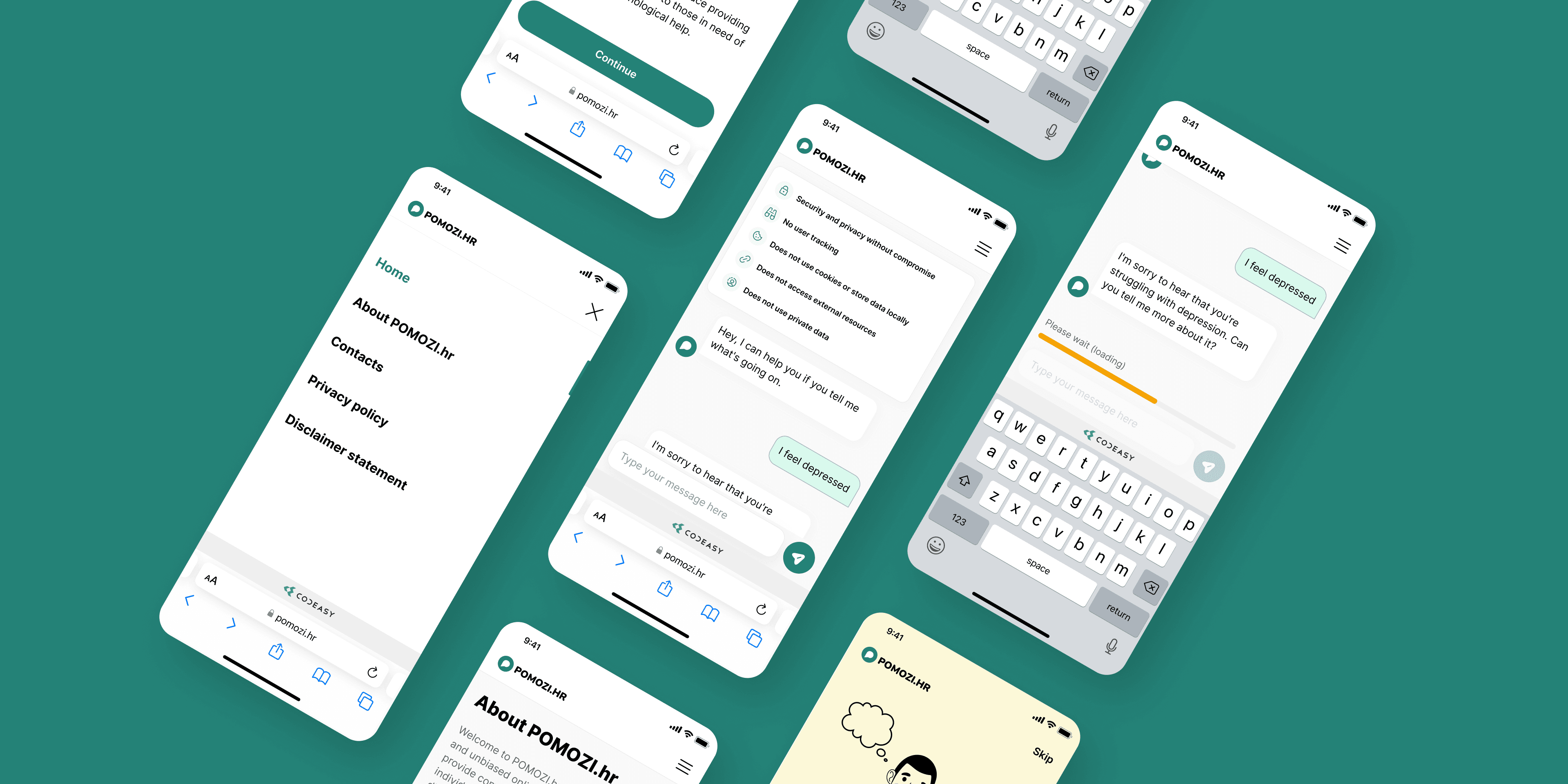 Pomozi.hr multiple app screen mockup