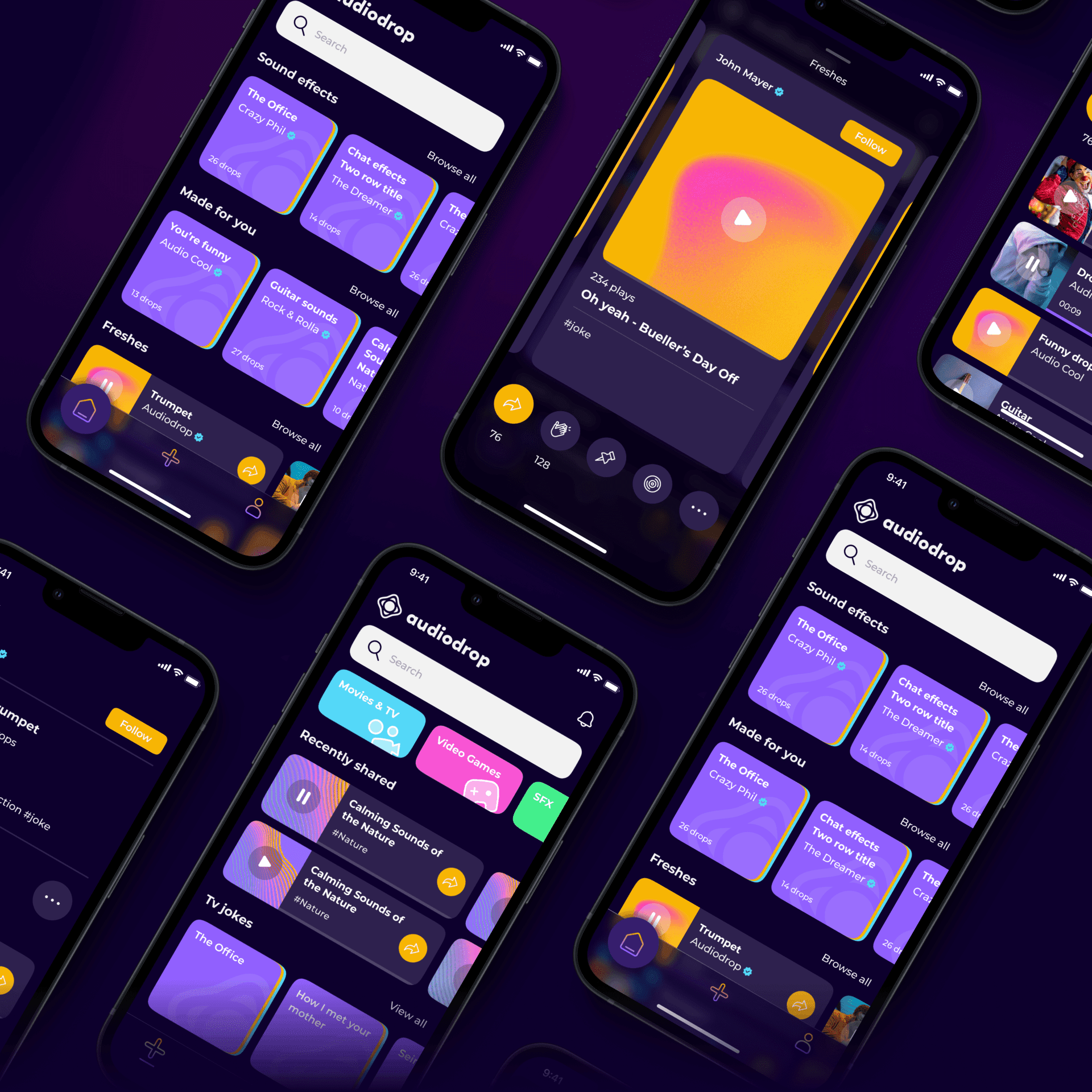 Audiodrop project mobile screens mockup