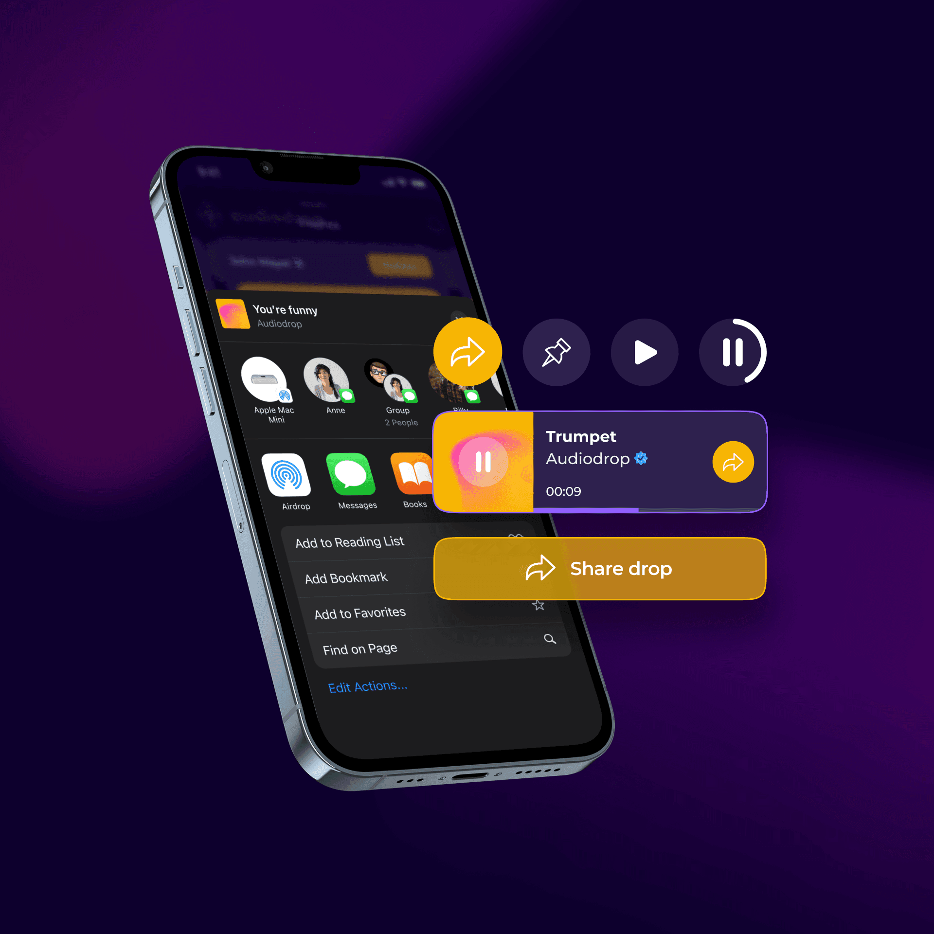 AudioDrop share drop mobile mockup